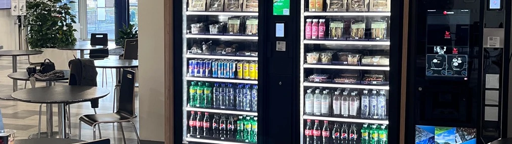 Smart fridge with coffee machine in a canteen area
