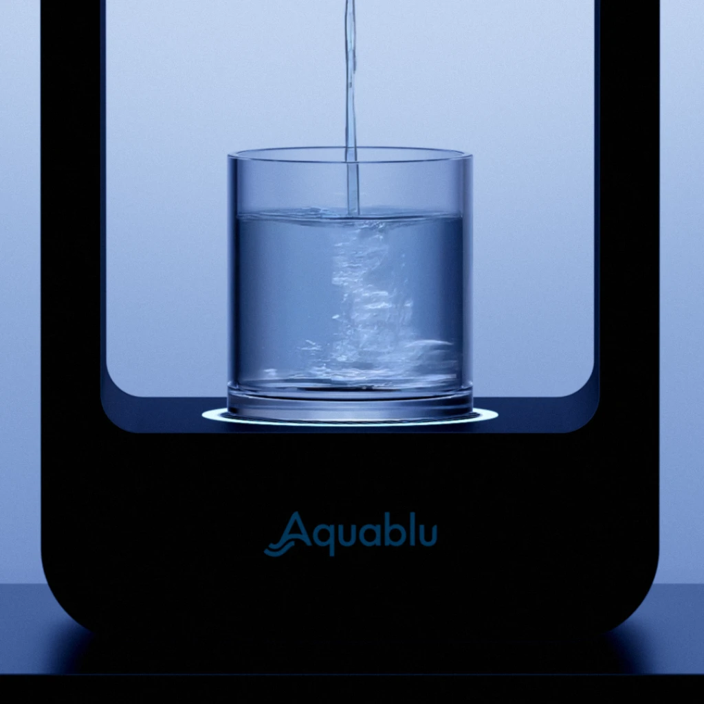 water pouring into a glass from the Aquablu series 2 water dispenser